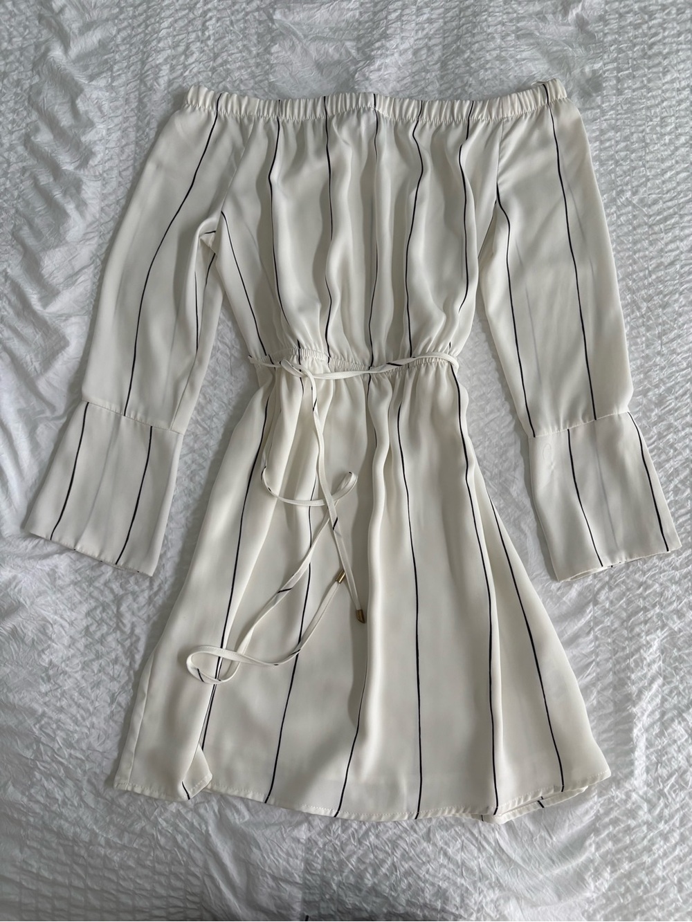 Dynamite Off-the-Shoulder Ivory Striped Dress